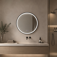 Miroir intelligent de salle de bain 088-Y, circulaire, mural, avec affichage de la température en temps réel, miroir LED anti-buée, à intensité variable, pour usage résidentiel