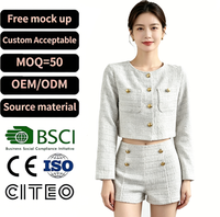 Ensemble deux pièces en tweed pour femme, veste courte et short taille haute, élégant costume formel pour femmes