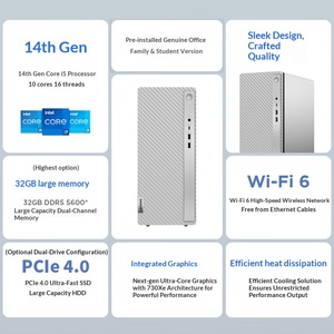 Nouvel ordinateur de bureau professionnel Lenovo TianYi510 Pro (Intel Core i5-14400 de 14e génération, 10 cœurs, Windows 10, SSD+HDD) avec écran 23,8 pouces - Product Image 4