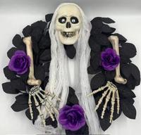 Décorations de porte de garage en plastique imperméable, décoration de crâne d'Halloween, décoration vintage d'horreur d'Halloween, décoration de couronne, utilisation pour fête à la maison