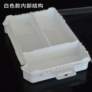 Caja de aparejos de pesca, caja de almacenamiento portátil de plástico rígido, resistente al agua, organizador de accesorios compartimentado blanco y gris para señuelos - Product Image 3
