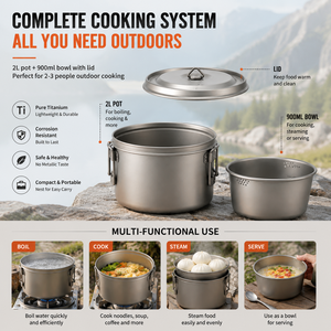 Custom Titanium Camping Cookware Set 2L Pot With 900ml Bowl Outdoor 1-2 People Cooking Kit for Camping Hiking Backpacking - Product Image 1