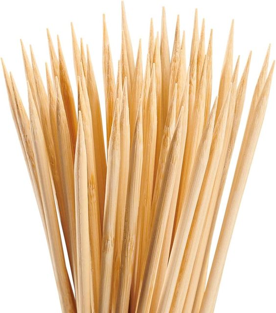 Bulk pack of thick natural bamboo BBQ sticks for heavy duty meat roasting
