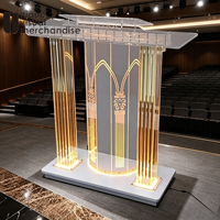Podium de sol moderne de luxe en acrylique poli transparent avec roulettes et éclairage LED pour salles de réunion et églises