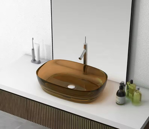 Lavabo Ovalado Moderno de Resina para Encimera con Desagüe, Capacidad de 9L, Diseño Transparente y Colorido para Baño de Villa - Product Image 5