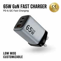 Pengisi Daya Ponsel 65W GaN PD OTP dengan Kabel Tipe C Terintegrasi, Adaptor Daya USB untuk Laptop, Tablet, dan Perangkat Seluler