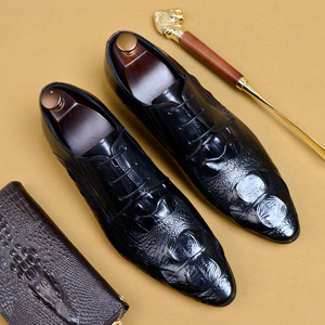 Zapatos Oxford de Cuero Genuino para Hombre, con Punta en Pico, con Cordones, Estampado Animal, para Oficina y Trabajo, para Todas las Temporadas - Product Image 1