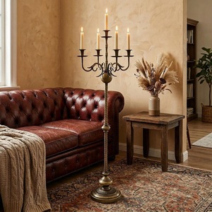 Vintage Bronze Floor <b>Candlestick</b> Five Armed Metal <b>Tall</b> Candle Holder For Home Entryway Fireplace Decoration - Product Image 3
