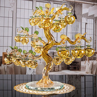 Premium Moderne Kristall-Dekoration Goldene Klare Apfel-Glücksbaum-Skulptur für Wohnzimmer, Teeraum, Hotel und Zuhause
