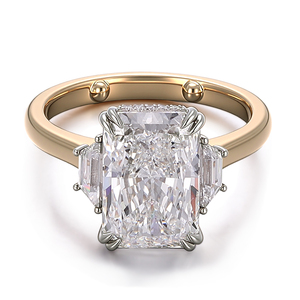 Anillo de compromiso vintage de oro amarillo macizo de 18K y 14K con diamante cultivado en laboratorio de corte trion, hecho a mano, diseño original, joyería para mujer. - Product Image 2