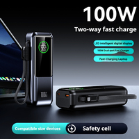 Nouvelle batterie externe 100W PD à charge super rapide 20000mAh avec écran LED, câble Type-C intégré, chargeur portable pour ordinateur portable et téléphone portable