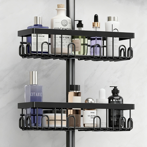 Scaffale angolare da bagno a 3 livelli regolabile, antiruggine, senza foratura, con asta telescopica per <span class=keywords><strong>doccia</strong></span>, organizer per bagno - Product Image 2