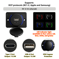 Adaptador de Coche con Puerto USB A y Tipo C de 5V3.1A, Cargador de Coche con Puerto USB de 12V 24V, Enchufe de Carga para Furgoneta