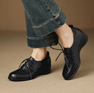 Leather belt buckle single layer sheepskin shoes <b>pointed</b> <b>toe</b> solid color leather shoes Mid Calf - Product Image 5
