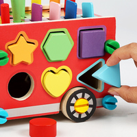 Bus d'activités en bois, jouet de tri de formes, insertion de broches, engrenages, vis, tournevis, jeu d'imitation, 2 à 4 ans, CE CPC, OEM personnalisé