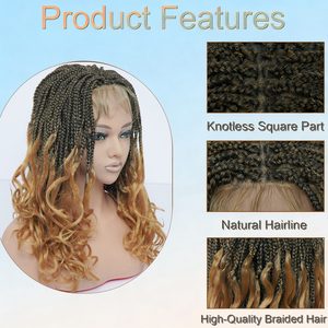 Perruque complète en dentelle transparente réglable de haute qualité, tresses Box Braids, sans colle, avec racine naturelle, pointes ondulées, noir <span class=keywords><strong>blond</strong></span>, 18 pouces, pour femmes - Product Image 3