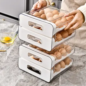 درج تخزين البيض المنزلي حامل البيض الموزع للمنزل والمطبخ منظم ملحقات التدوير التلقائي صواني البيض