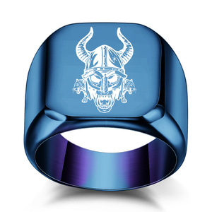Men's Square Stainless Steel <b>Ring</b> 18MM Monster Pattern Laser Engraved Gold Color Fashion Jewelry Gift - Product Image 5