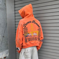 Sweat à capuche zippé streetwear en coton délavé à l'acide, coupe oversize, épais, avec broderie personnalisée et effet vieilli