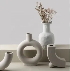 Vaso de cerâmica nórdico branco moderno, vasos para decoração em cerâmica