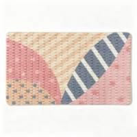 Maßgefertigte Orientalische Polyester Geometrische Farbblock-Fußmatte Rutschfeste PVC-Rückseite Rosa Blau Gestreifter Bodenteppich für Innenbereich Eingang
