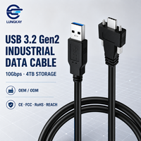 Kabel Pengunci Sekrup USB 3.2 Gen 2 10Gbps USB A ke USB C LUNG KAY Industrial untuk Kamera, Medis, CNC, Pemasok Kustom OEM ODM