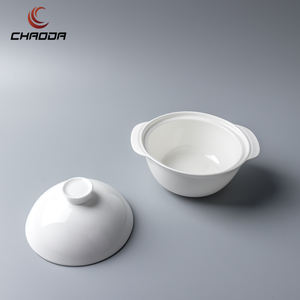 Tazón de Cerámica Blanco para Palomitas de Maíz, 260 ml, Tazón para Sopa con 2 Asas, Olla Redonda para Estofar con Tapa para Restaurante - Product Image 4