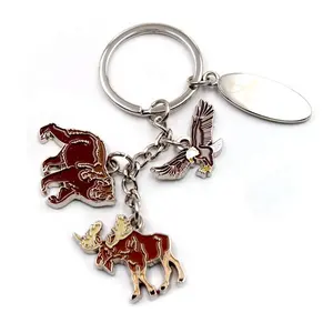 Cá nhân kim loại Men Alaska gấu nai hói EAGLE động vật Keychain lưu niệm