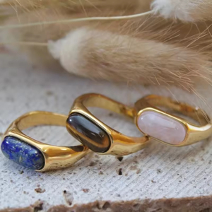 Eleganter Edelstahl Tigerauge Rosenquarz Heil kristall <span class=keywords><strong>ring</strong></span> Naturstein Wasserdichter Schmuck für Männer und Frauen - Product Image 1