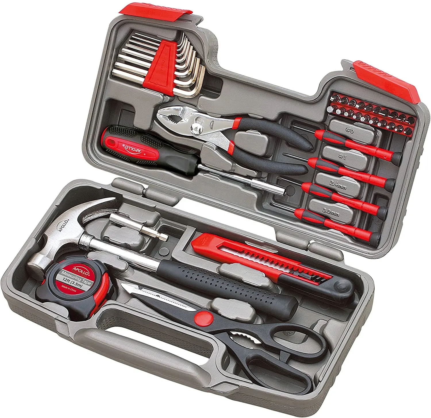 Original 39 piece Universal Repair Hand Tool Set with Toolbox storage box, red