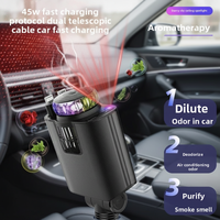 Chargeur de voiture 4-en-1 45W PD en alliage avec diffuseur de parfum, charge rapide, adaptateur de chargeur de téléphone rétractable 5V/2.4A et pulvérisateur d'aromathérapie