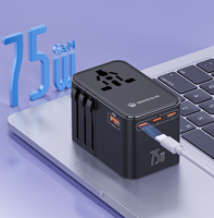 Adaptador de Viaje Universal Wontravel de 75W con 5 Puertos, Carga Rápida QC3.0 Tipo-C y Tecnología GaN