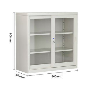 Armoire de classement en acier basse et compacte avec <span class=keywords><strong>porte</strong></span> <span class=keywords><strong>coulissante</strong></span> en verre, <span class=keywords><strong>meuble</strong></span> de rangement métallique pour <span class=keywords><strong>bureau</strong></span> avec serrure - Product Image 2