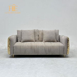 Boca Classic Villa Hochwertiges Couch-Sofa-Set Möbel Gold Italienischer Luxus Messingrahmen Nappaleder-Sofa - Product Image 6