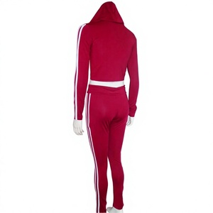 Ensemble de survêtement rayé rouge pour femme, haut court à manches longues, pantalon long, tenue sportive, taille élastique, extensible dans les quatre sens - Product Image 3