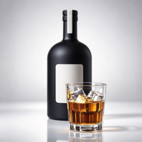 Bouteilles en verre de haute qualité de 50 ml, personnalisées, couleur noire mate, avec bouchon en liège, pour spiritueux, liqueur, vodka, gin
