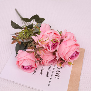 Flores Artificiales de Seda, Lirios de Nueve Ramas, Rosas, Ramos Grandes, Venta al por Mayor, Hechas a Mano, Clásicas, Decoraciones Florales para Mesa de Graduación - Product Image 5