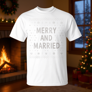 Camiseta para parejas de Navidad, Felices y Casados, para la primera Navidad de Mr y Mrs - Product Image 3