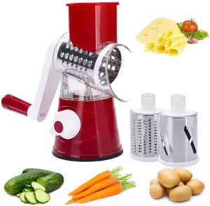 Multifunctional 3 In 1 Table Top Drum Cutter Round Mandoline Slicer Manual Cabbage Kitchen Knife Stainless Steel Rotary Grater