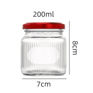 Vente en gros Bouteille en verre pour pouding nid d'oiseau Bocal en verre pour le stockage des aliments à rayures verticales avec bouchon en métal - Product Image 5
