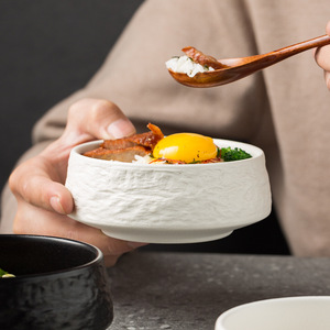 Stone Rice <b>Bowling</b> White Black Round Shaped Ceramic High-End Restaurant Salad - Product Image 6