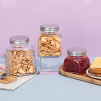 250ml 500ml 750ml Stoples Kaca Persegi Bening Food Grade dengan Tutup Sekrup Logam untuk Kemasan Kue, Selai, dan Camilan
