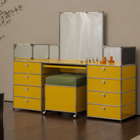 Ensemble de coiffeuse modulaire en métal avec miroir, bureau de maquillage pour chambre et salon, bureau en acier personnalisable en taille et couleur avec tabouret