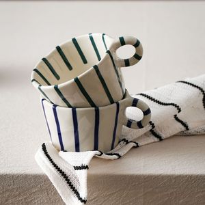 Japanese Style Tea <b>Mug</b> Hand Painted <b>Ceramic</b> <b>Mug</b> Striped Coffee Cup - Product Image 6