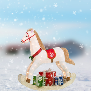 Value 38IN 70L 3D Rocking Horse & Gift Box Christmas Decorations Motif Light For Outdoor
