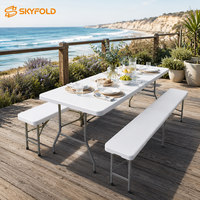Ensemble table et banc pliables en plastique résistant aux intempéries, robustes, peu encombrants et faciles à nettoyer pour jardin, cour et terrasse