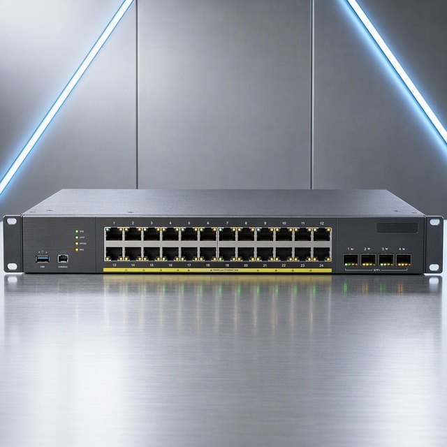 24 Port Gigabit Managed POE Switch QoS Stackable 19-inch Rack Mount 480Gbps Capacity Modular SFP+ Uplink Slot for Office Video