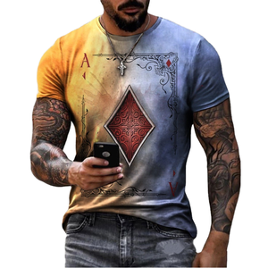 เสื้อยืดลำลองผู้ชายสไตล์ใหม่ปี 2023 ผ้าทวิล คอกลม แขนสั้น ลายพิมพ์ดิจิทัล 3 มิติ สำหรับผู้ชาย - Product Image 1