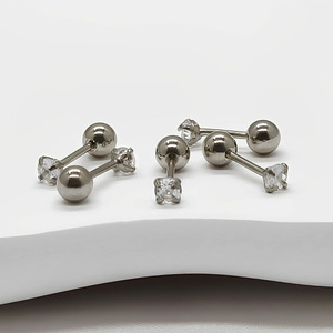 Stud Earrings With <b>Crystal</b> Zircon Stainless Steel <b>Ball</b> Shape Claw Setting For Ear Piercing - Product Image 4