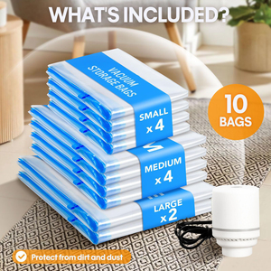 Ensemble de sacs de compression <span class=keywords><strong>sous</strong></span> <span class=keywords><strong>vide</strong></span> multifonctionnels, résistants, imperméables, anti-poussière et écologiques, avec <span class=keywords><strong>pompe</strong></span> à air électrique pour un rangement sécurisé - Product Image 1